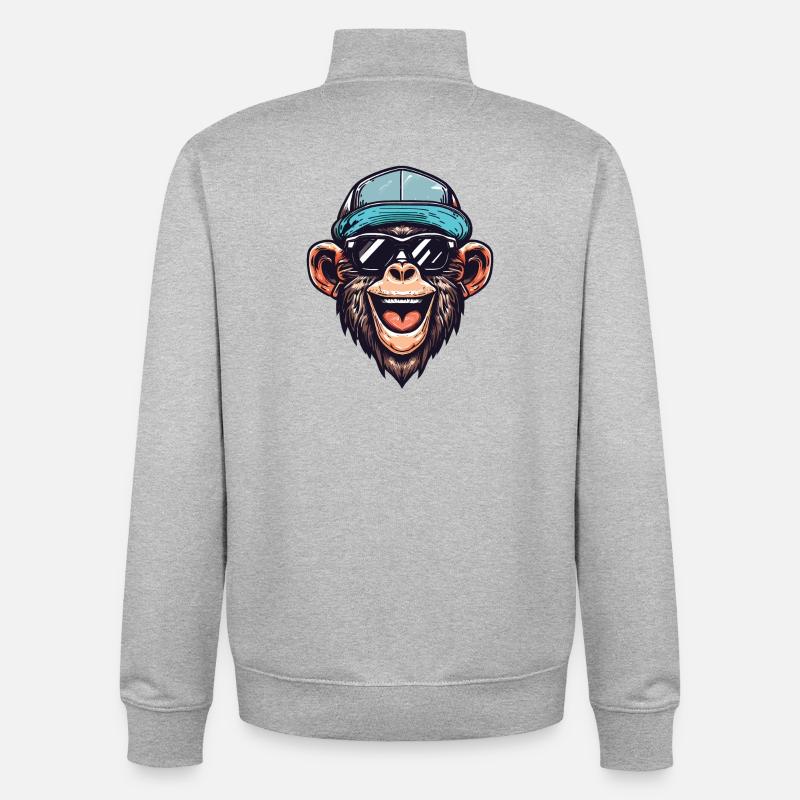 Drôle de singe - Sweat zippé unisexe en coton bio Stanley/Stella - gris chiné