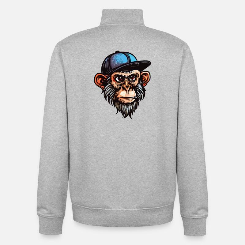 Drôle de singe - Sweat zippé unisexe en coton bio Stanley/Stella - gris chiné