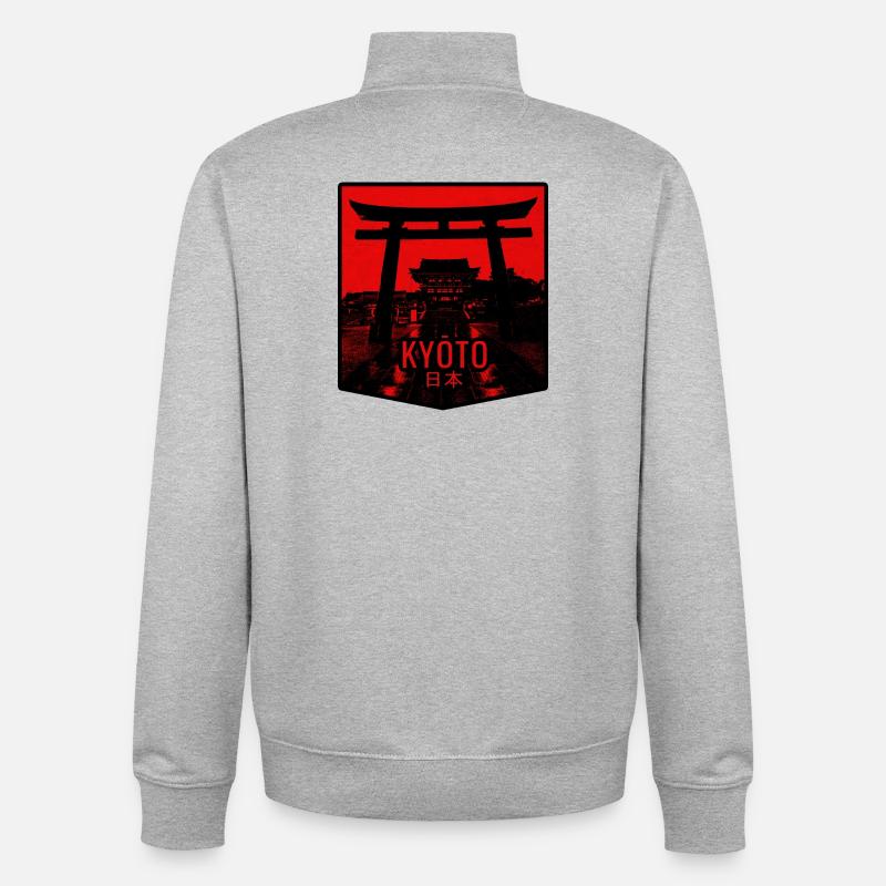 Torii de Kyoto en pourpre - Sweat zippé unisexe en coton bio Stanley/Stella - gris chiné