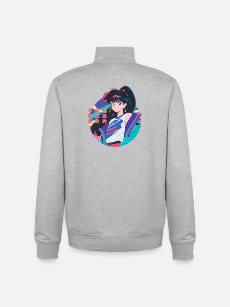 Anime Girl z Windbreaker z lat 80., Estetyka Anime - Bluza unisex rozpinana z bawełny organicznej Stanley/Stella - szary melanż