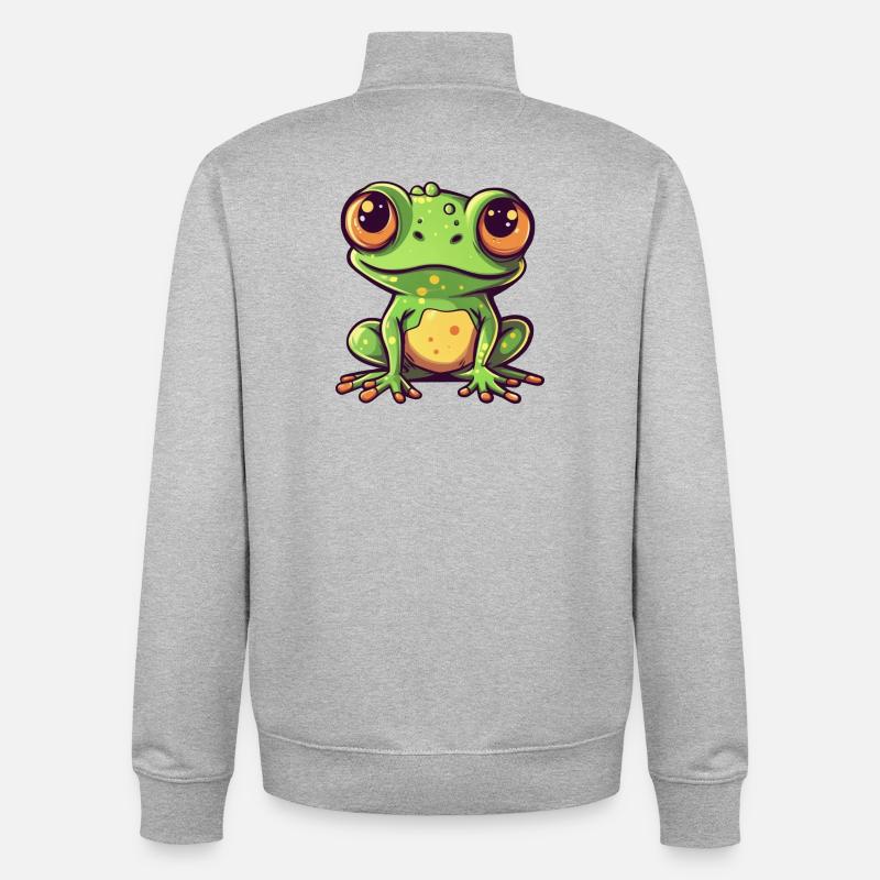 Grenouille Citron Vert Pop Art Personnage - Sweat zippé unisexe en coton bio Stanley/Stella - gris chiné