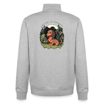 Dachshund Kawaii Puppy Dog Design - Unisex Organic Zip Sweatshirt by Stanley/Stella - heather grey - Back - AI Model Male 185 light (185cm)