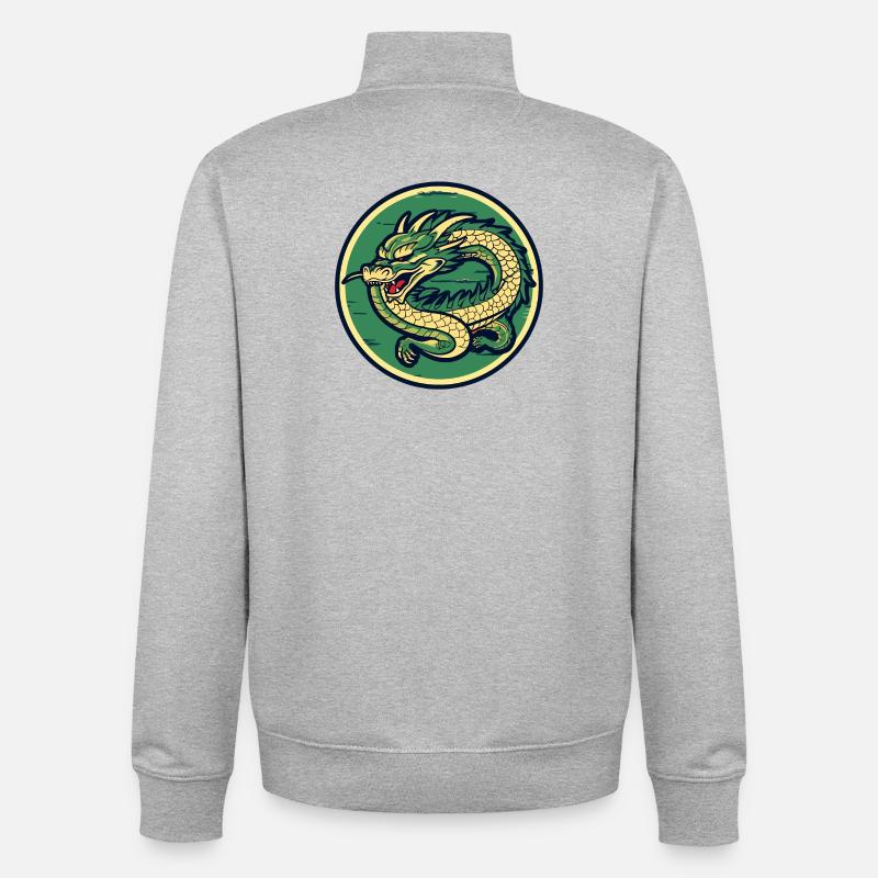 Dragon Crest Circle Patch - Unisex Organic Zip Sweatshirt by Stanley/Stella - heather grey