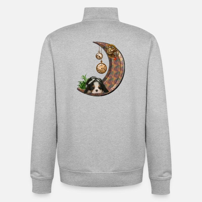 Lune steampunk avec chiot - Sweat zippé unisexe en coton bio Stanley/Stella - gris chiné