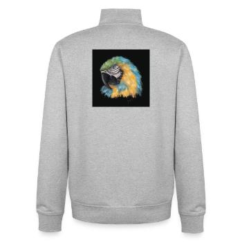 Perroquet coloré avec style aquarelle - Sweat zippé unisexe en coton bio Stanley/Stella - gris chiné - Dos - AI Model Male 185 light (185cm)