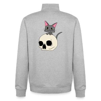 Katzenkopf mit Schädel-Design - Unisex Organic Zip Sweatshirt von Stanley/Stella - Grau meliert - Hinten - AI Model Male 185 light (185cm)