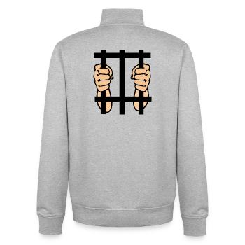 Prisonnier en prison deux poings colorés - Sweat zippé unisexe en coton bio Stanley/Stella - gris chiné - Dos - AI Model Male 185 light (185cm)