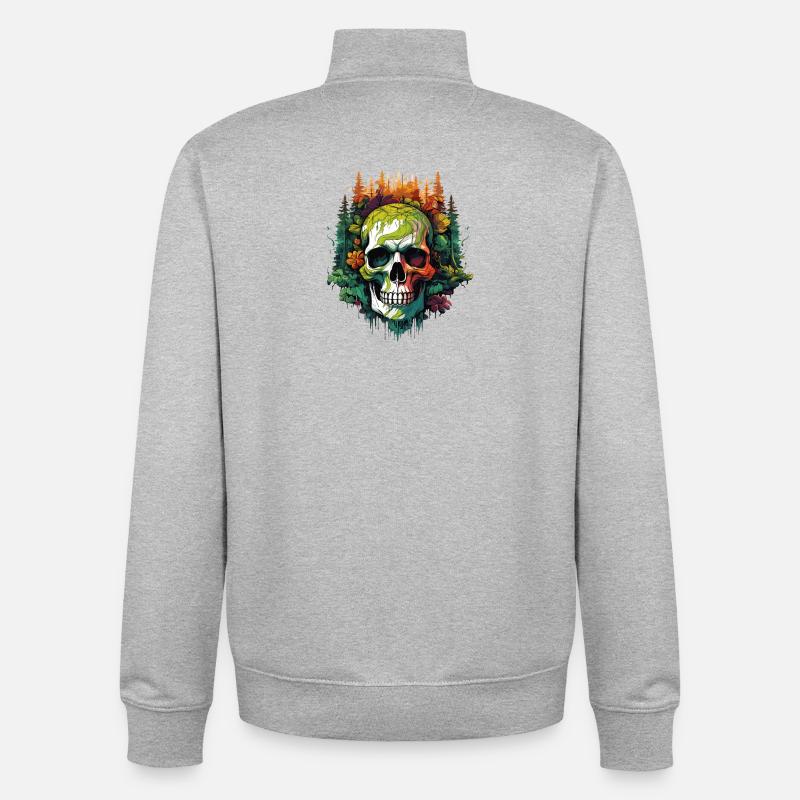 Regenbogen Schädel im Dschungel - Unisex Organic Zip Sweatshirt von Stanley/Stella - Grau meliert
