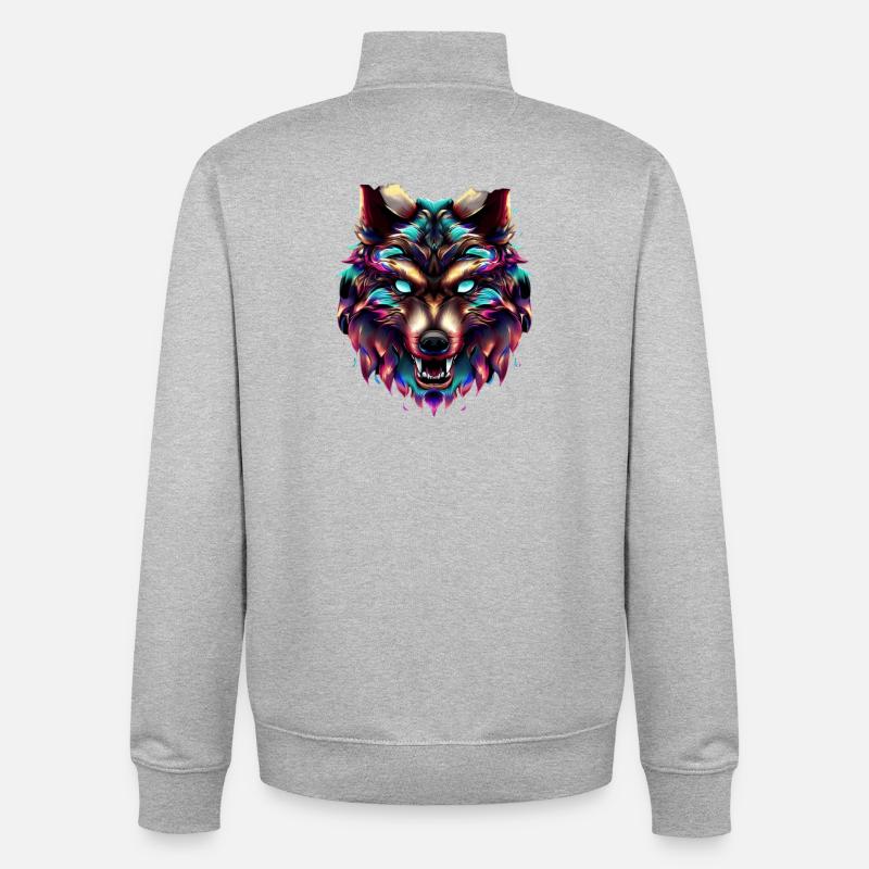 Wolfskopf Synthwave Wolf - Unisex Organic Zip Sweatshirt von Stanley/Stella - Grau meliert