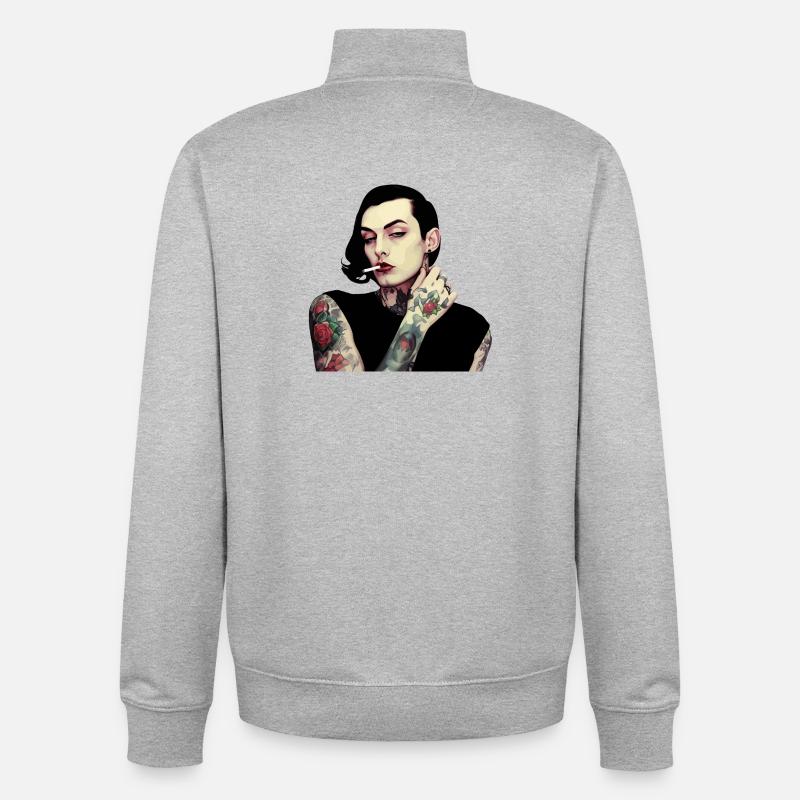 Gothic Tätowierte Frau mit Zigarette - Unisex Organic Zip Sweatshirt von Stanley/Stella - Grau meliert