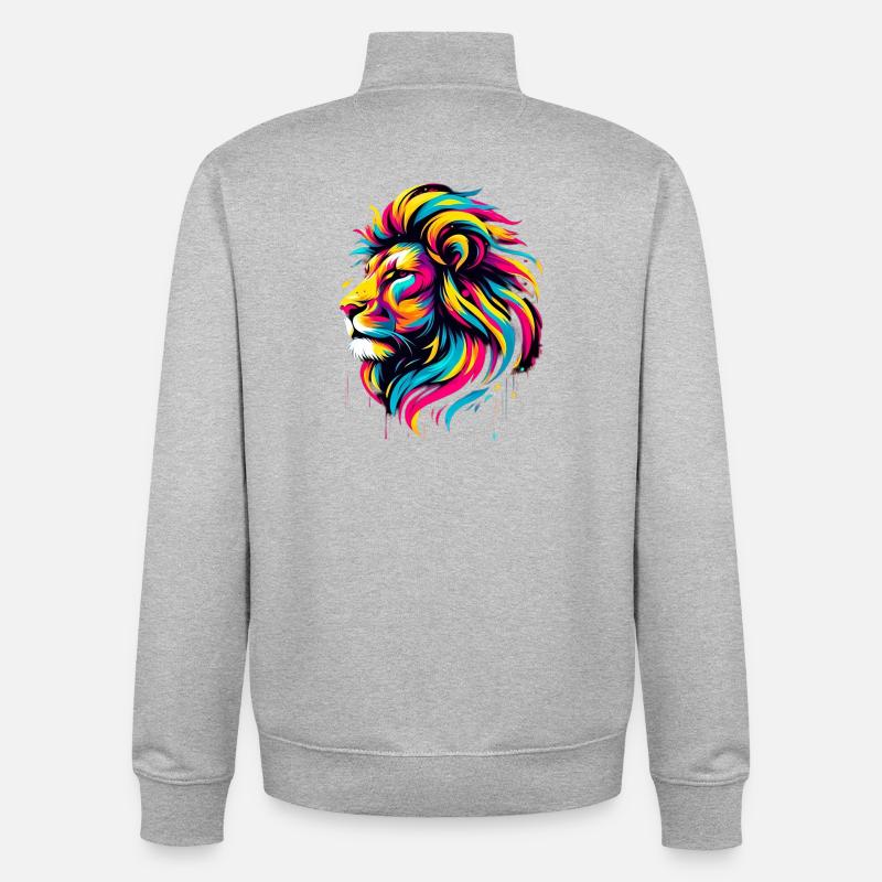 Lion - Sweat zippé unisexe en coton bio Stanley/Stella - gris chiné