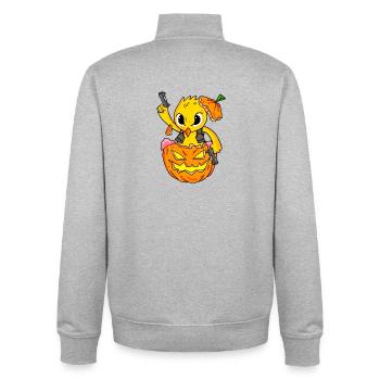 Halloween chick blows up pumpkin funny - Unisex Organic Zip Sweatshirt by Stanley/Stella - heather grey - Back - AI Model Male 185 light (185cm)