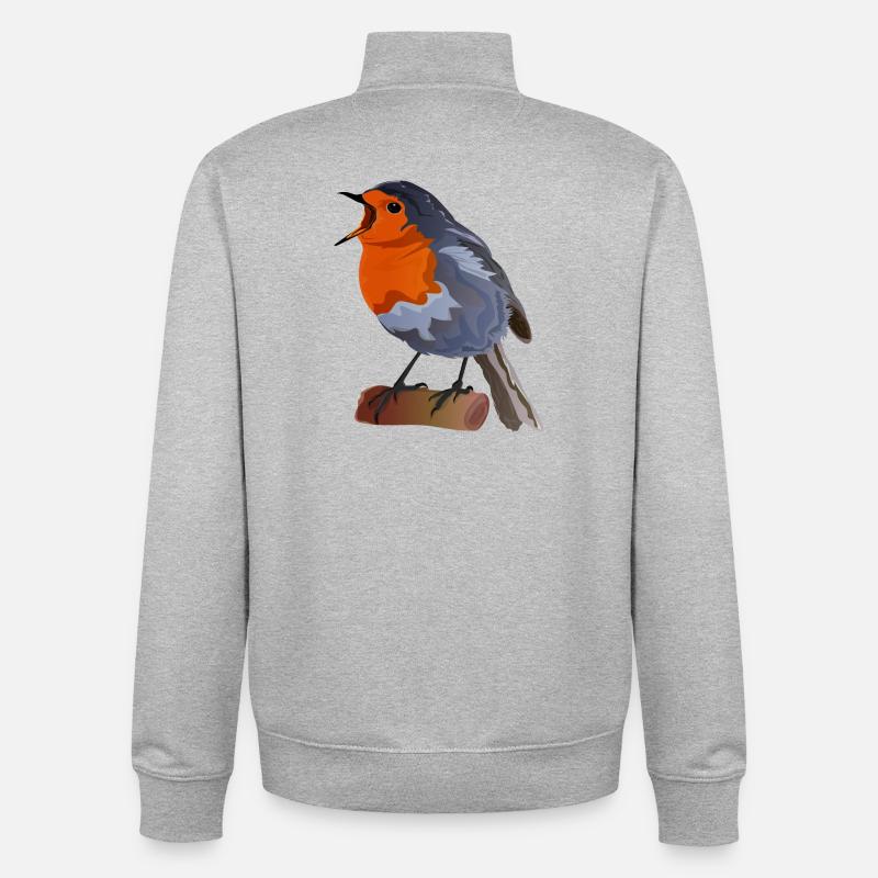Robin Bird Illustration on Textile - Unisex Organic Zip Sweatshirt by Stanley/Stella - heather grey