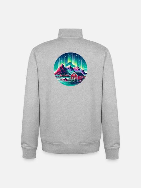 Lofoten Norge Nordlys - Unisex genser med glidelås i økologisk bomull Stanley/Stella - gråmelert