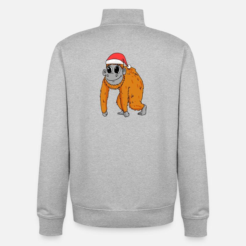 Monkey Christmas - Unisex Organic Zip Sweatshirt by Stanley/Stella - heather grey