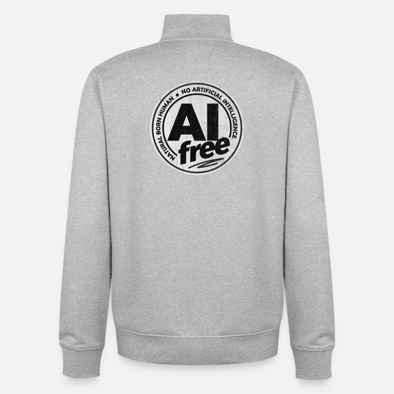 Sans IA - Pas d’intelligence artificielle - Sweat zippé unisexe en coton bio Stanley/Stella - gris chiné