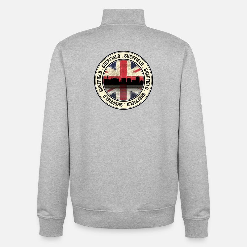 Sheffield Skyline Drapeau Union - Sweat zippé unisexe en coton bio Stanley/Stella - gris chiné