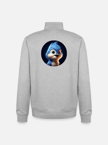 Blauer Vogel im Animationsstil - Unisex Organic Zip Sweatshirt von Stanley/Stella - Grau meliert