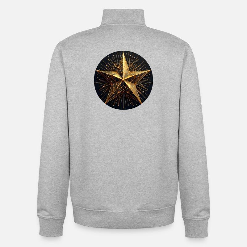Étoile polygonale dorée - Sweat zippé unisexe en coton bio Stanley/Stella - gris chiné
