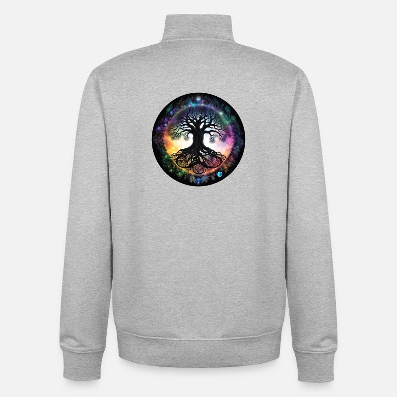 Root tree in rainbow circle - Unisex Organic Zip Sweatshirt by Stanley/Stella - heather grey