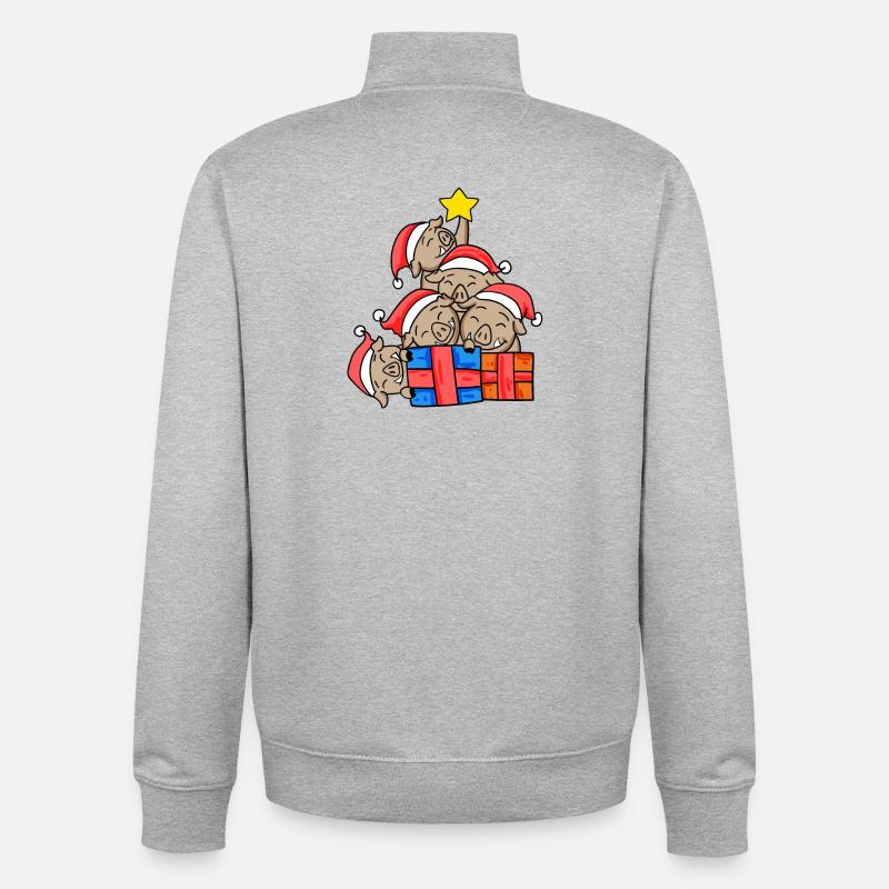 Arbre de Noël Sanglier Noël - Sweat zippé unisexe en coton bio Stanley/Stella - gris chiné