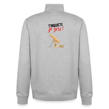 T'inquiète je gère - Sweat zippé unisexe en coton bio Stanley/Stella - gris chiné - Dos - AI Model Male 185 light (185cm)