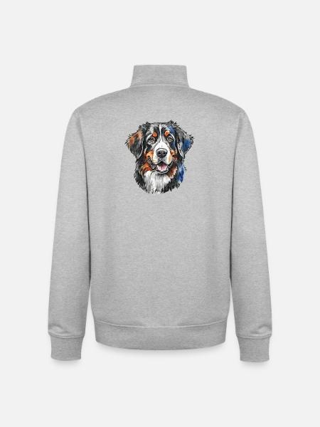 Bernese Mountain Dog Portrait - Unisex Organic Zip Sweatshirt by Stanley/Stella - heather grey