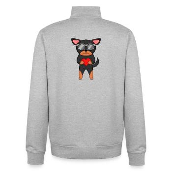 Dog with heart and glasses - Lancashire Heeler - Unisex Organic Zip Sweatshirt by Stanley/Stella - heather grey - Back - AI Model Male 185 light (185cm)