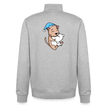 Chat avec oreiller et bonnet somnolent - Sweat zippé unisexe en coton bio Stanley/Stella - gris chiné - Dos - AI Model Male 185 light (185cm)