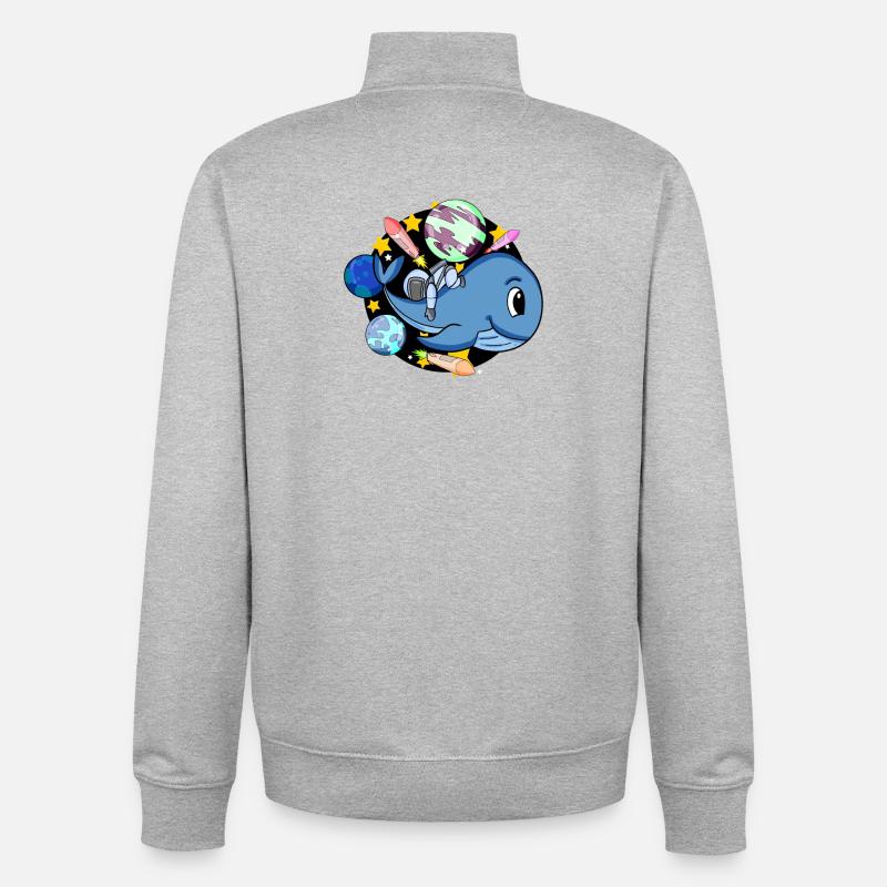 Whale and astronaut in space - Unisex Organic Zip Sweatshirt by Stanley/Stella - heather grey