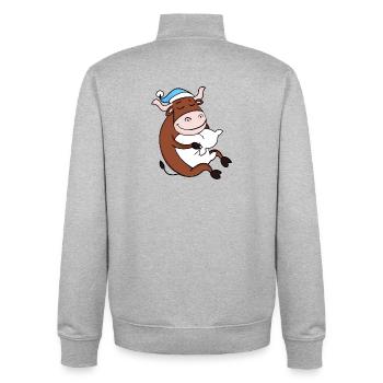 Bœuf avec oreiller et bonnet somnolent - Sweat zippé unisexe en coton bio Stanley/Stella - gris chiné - Dos - AI Model Male 185 light (185cm)