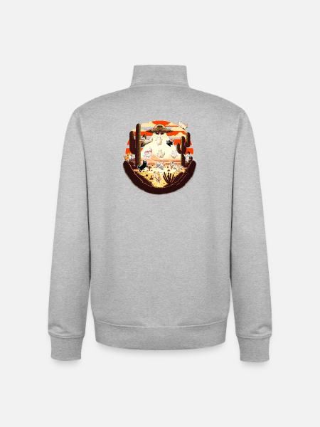 Cats in UFO desert sunset - Unisex Organic Zip Sweatshirt by Stanley/Stella - heather grey