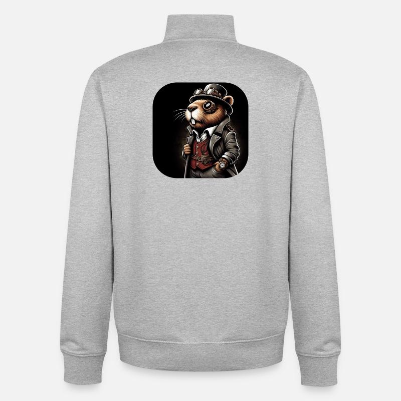 Castor en tenue Steampunk - Sweat zippé unisexe en coton bio Stanley/Stella - gris chiné