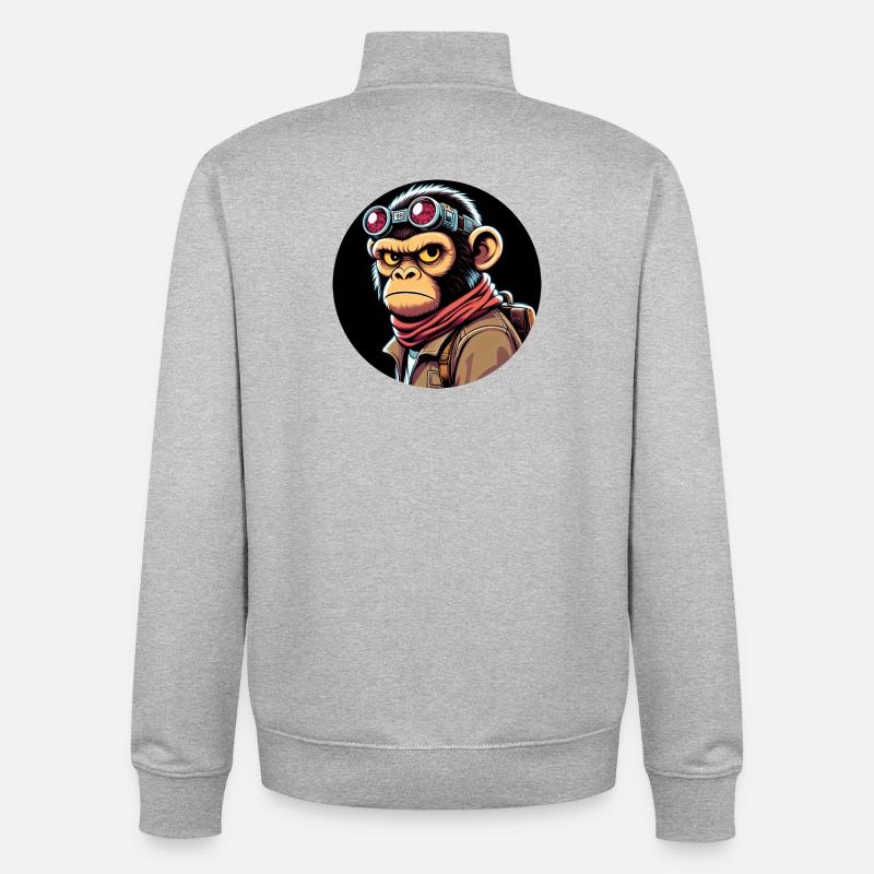 Singe à lunettes Evil Eye - Sweat zippé unisexe en coton bio Stanley/Stella - gris chiné