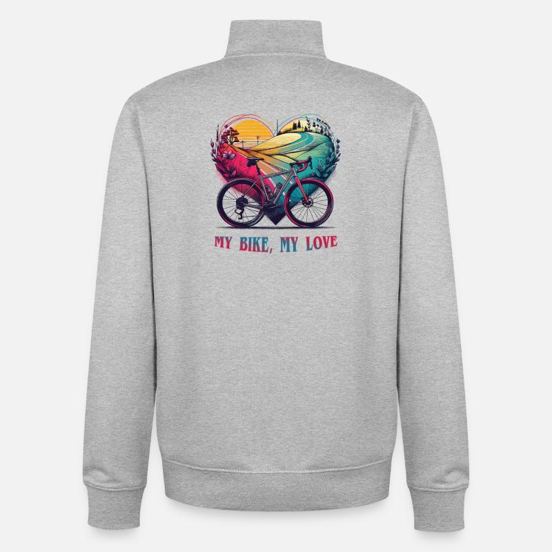 Mon vélo, mon amour. Saint-Valentin 2024 - Sweat zippé unisexe en coton bio Stanley/Stella - gris chiné