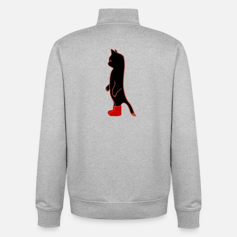 Chat Noir avec Bottes Rouge  - Sweat zippé unisexe en coton bio Stanley/Stella - gris chiné