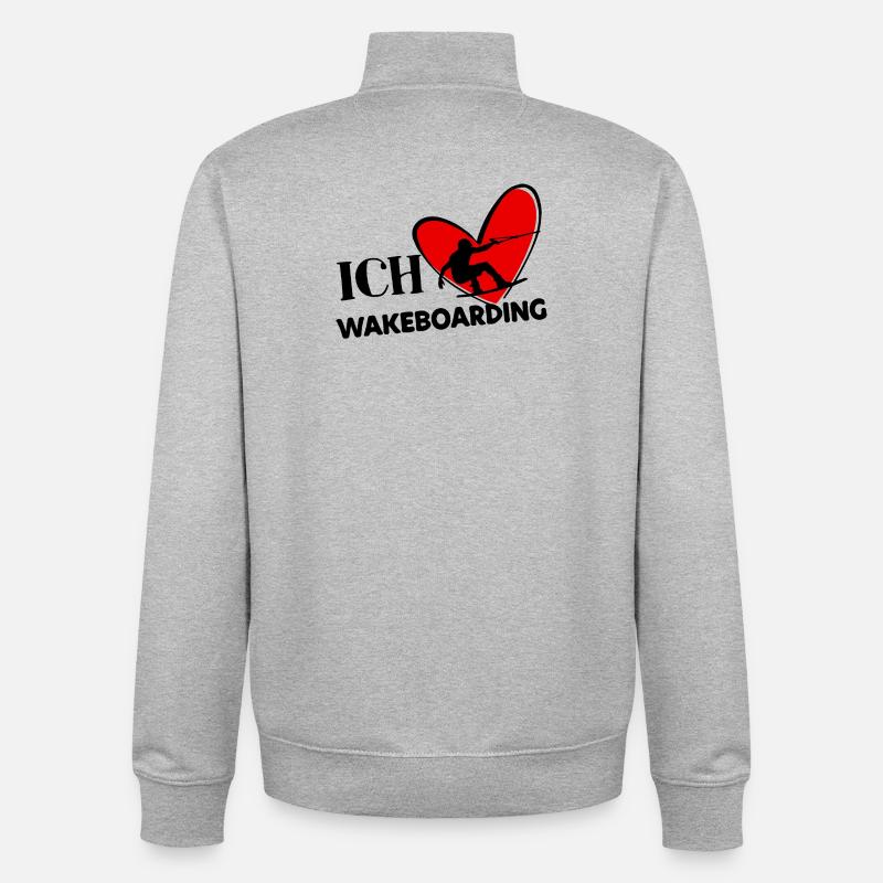 Wakeboard Surf Kitesurfer Déclaration Coeur Stunt - Sweat zippé unisexe en coton bio Stanley/Stella - gris chiné