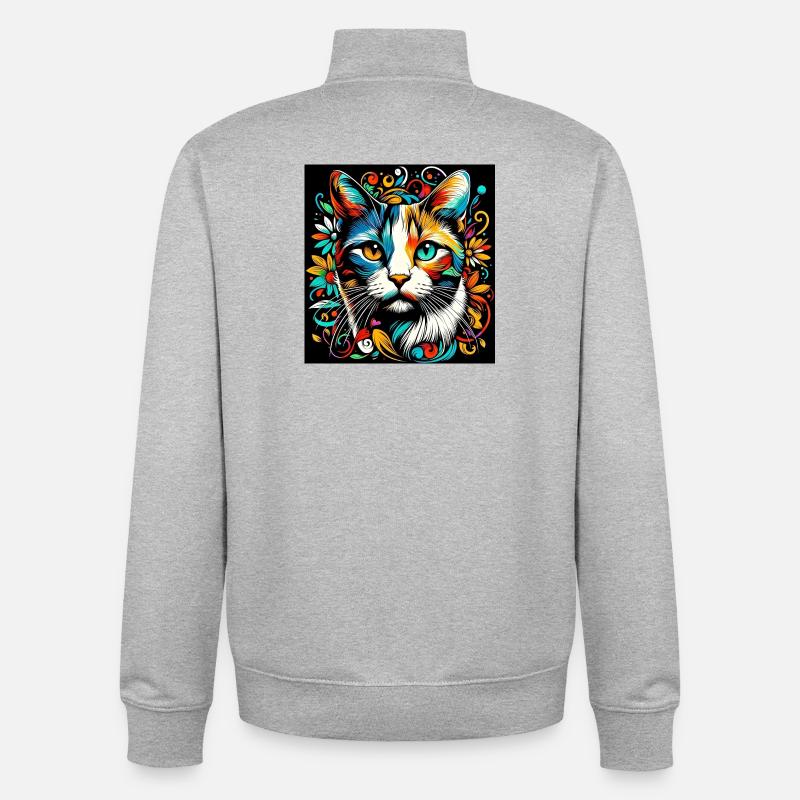 Chat - Sweat zippé unisexe en coton bio Stanley/Stella - gris chiné