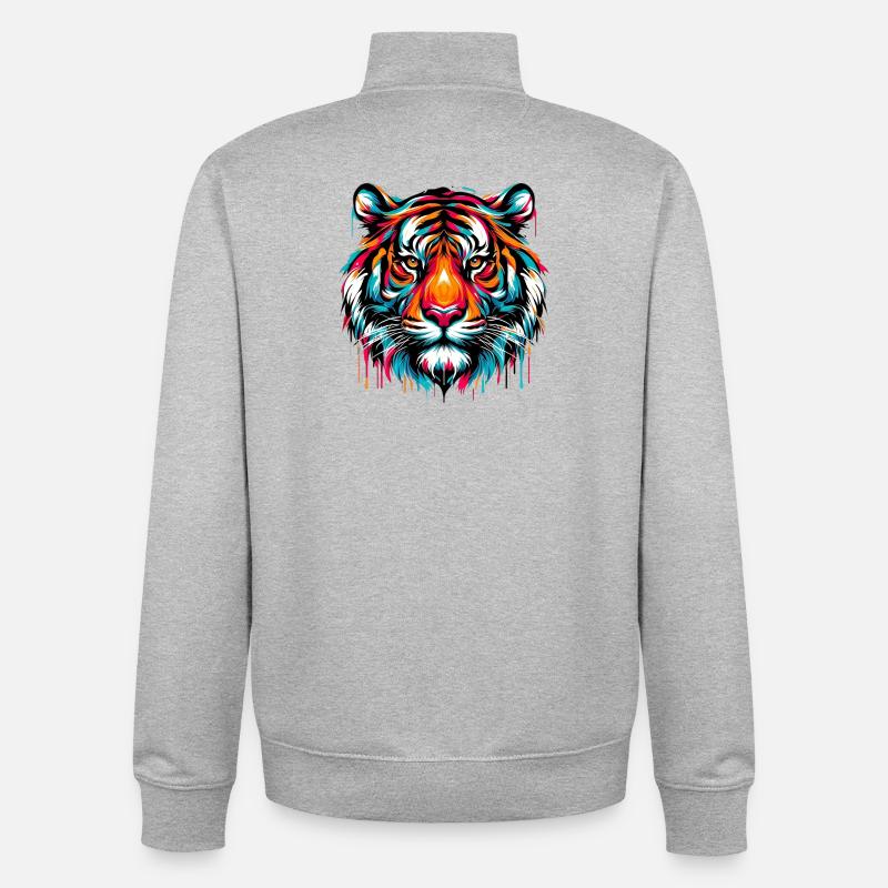 Tigre - Sweat zippé unisexe en coton bio Stanley/Stella - gris chiné