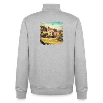 Paysage méditerranéen ensoleillé avec de vieilles maisons - Sweat zippé unisexe en coton bio Stanley/Stella - gris chiné - Dos - AI Model Male 185 light (185cm)