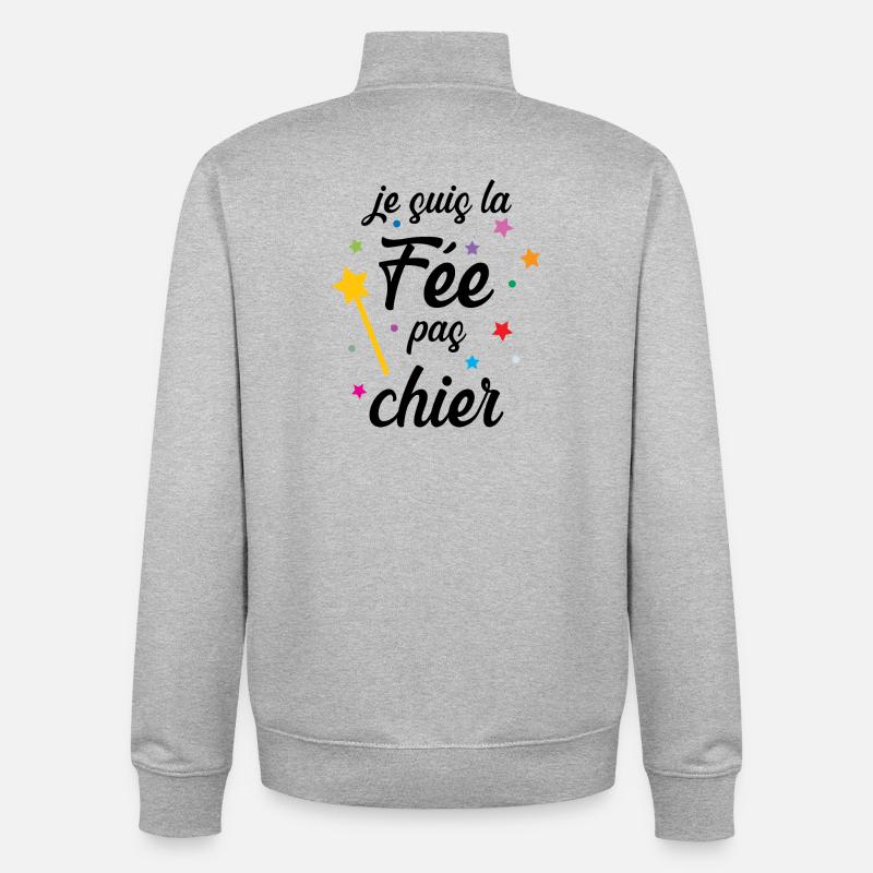 Je suis la Fée pas chier ! - Sweat zippé unisexe en coton bio Stanley/Stella - gris chiné