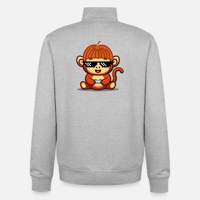 Gaming Monkey - Unisex Organic Zip Sweatshirt by Stanley/Stella - heather grey
