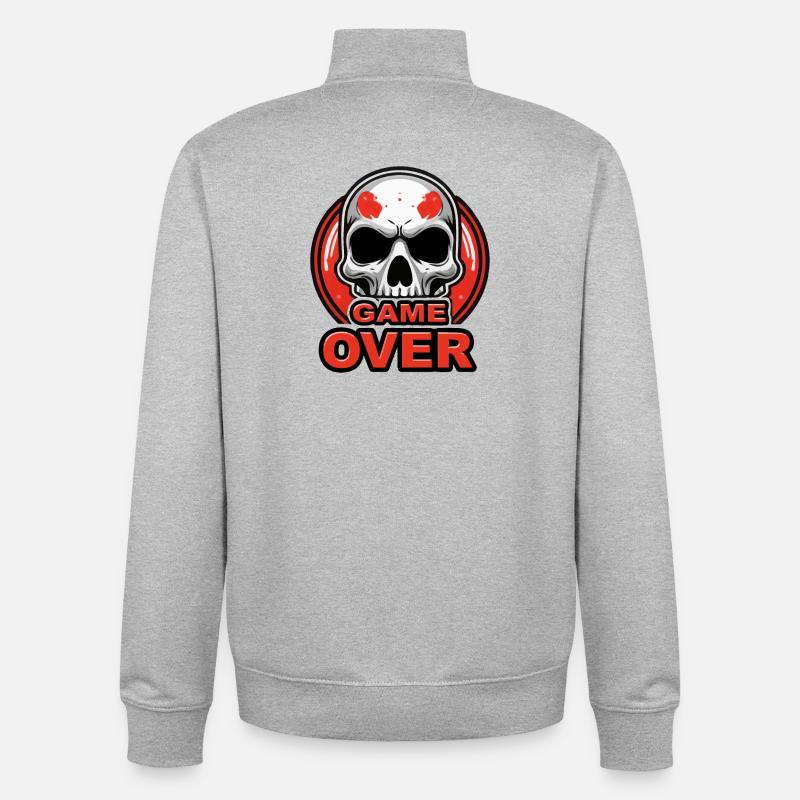Skull Game Over Red Crest - Unisex Organic Zip Sweatshirt by Stanley/Stella - heather grey