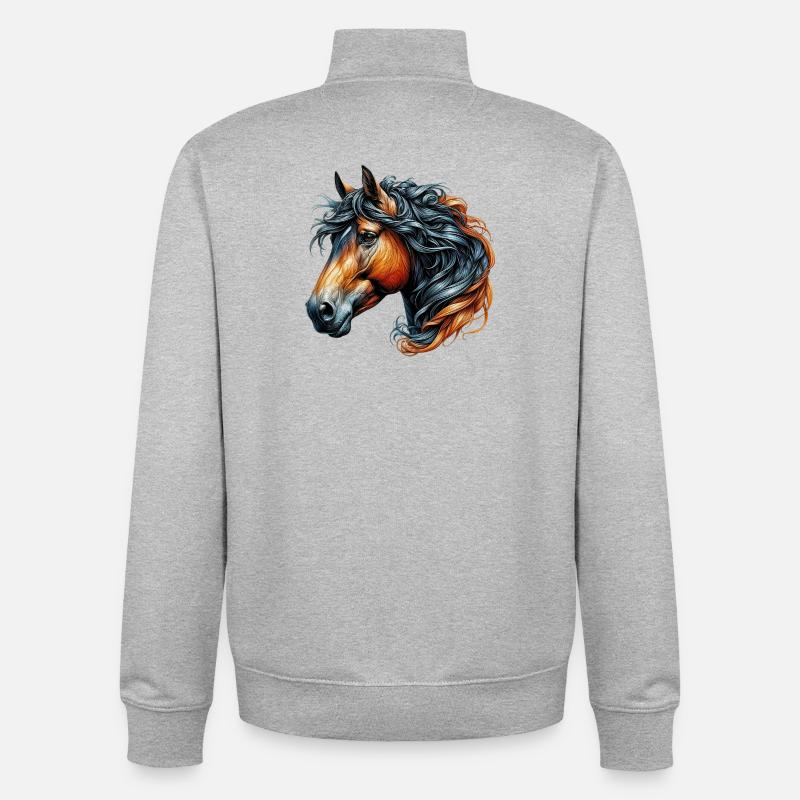 Cheval - Sweat zippé unisexe en coton bio Stanley/Stella - gris chiné