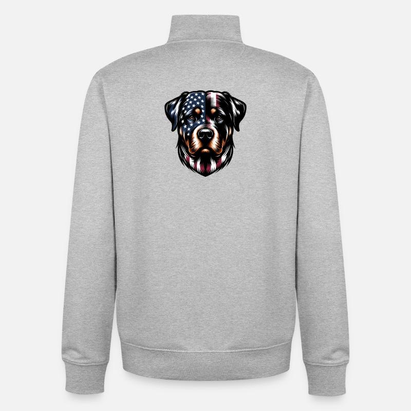 Design de chien Rottweiler USA - Sweat zippé unisexe en coton bio Stanley/Stella - gris chiné
