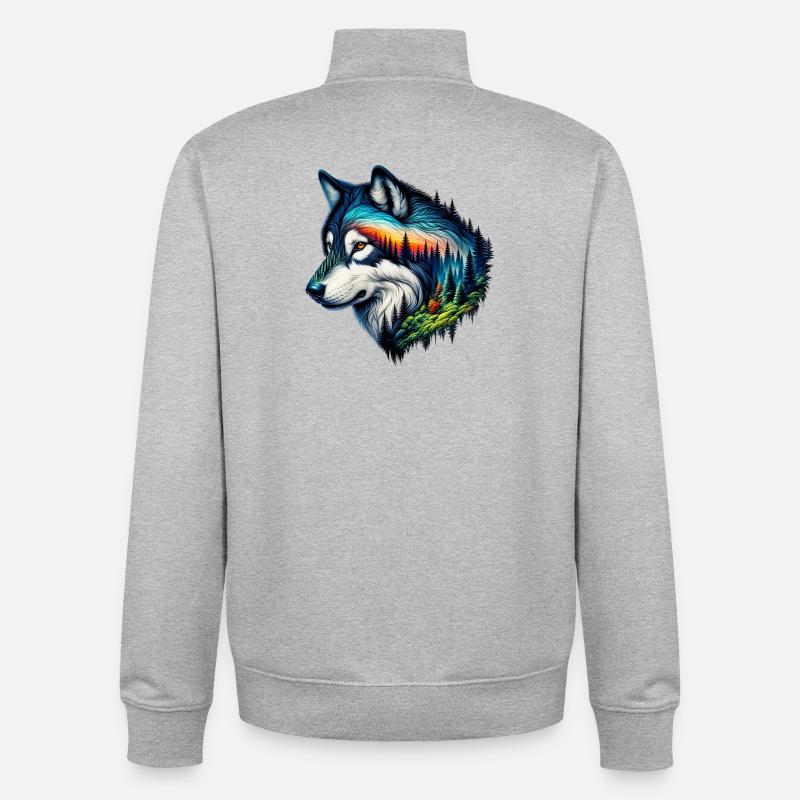 Wolf - Unisex Organic Zip Sweatshirt by Stanley/Stella - heather grey