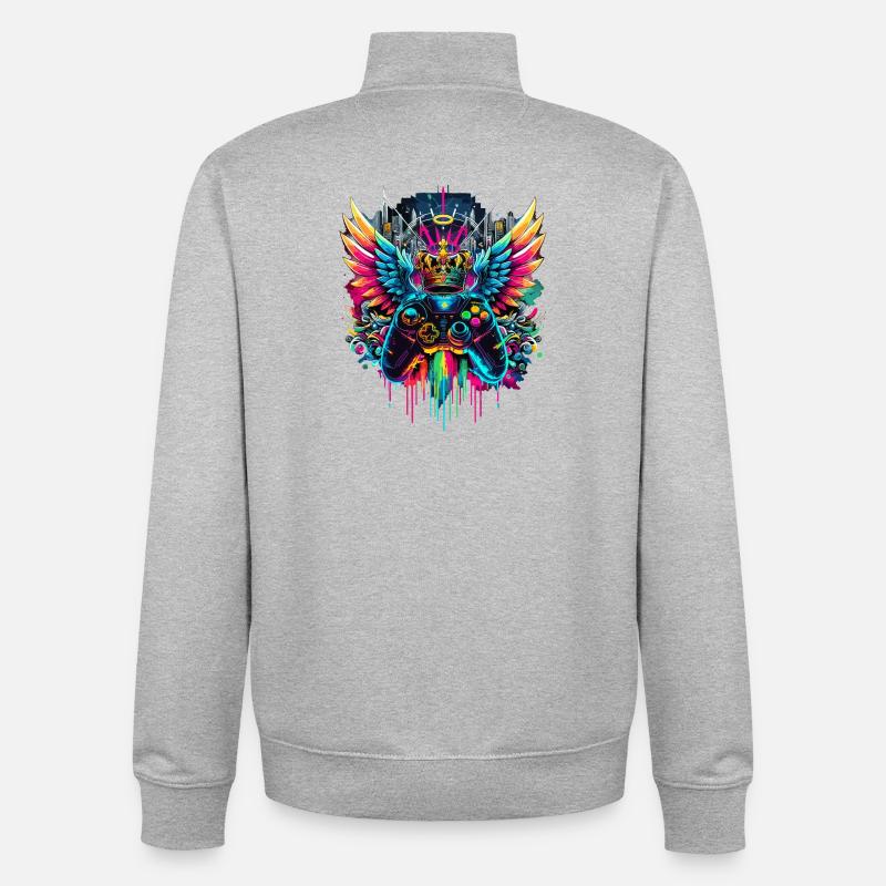 Gaming King Controller Wings Graffiti - Sweat zippé unisexe en coton bio Stanley/Stella - gris chiné