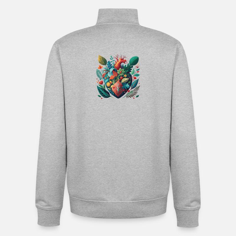 Regenbogen Botanisches Herz - Unisex Organic Zip Sweatshirt von Stanley/Stella - Grau meliert