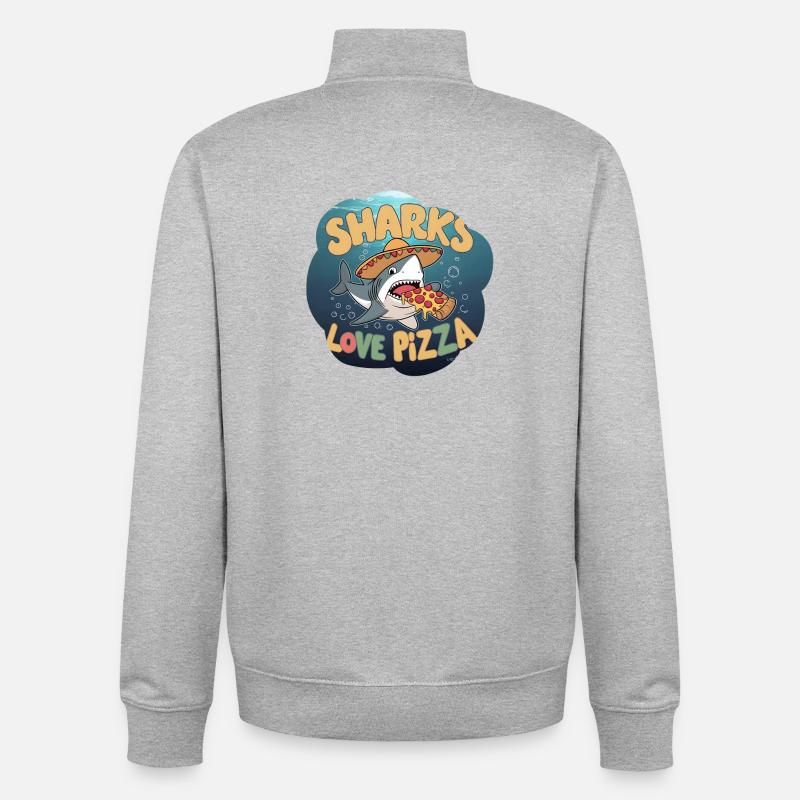 Requin avec pizza et sombrero - Sweat zippé unisexe en coton bio Stanley/Stella - gris chiné