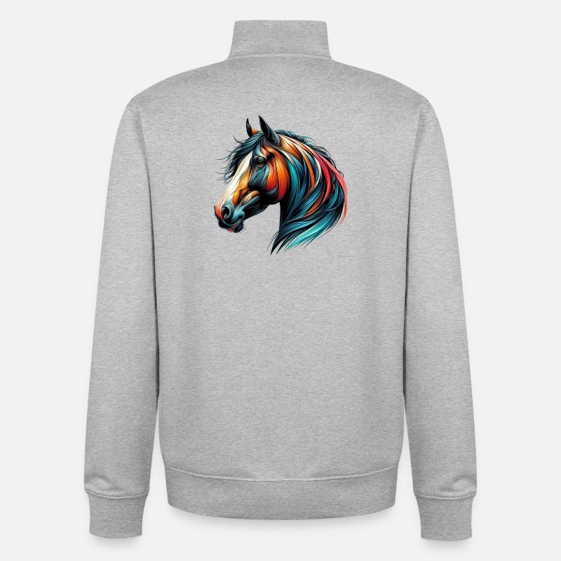 Cheval - Sweat zippé unisexe en coton bio Stanley/Stella - gris chiné